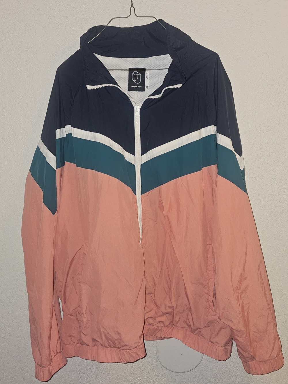 Original Use Colorblock Windbreaker Jacket - Peach, Teal & Black